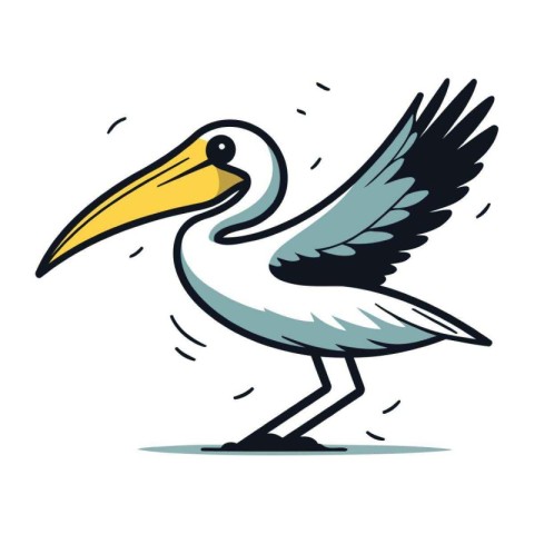 Pelican isolated on white background. Cartoon style vector illus