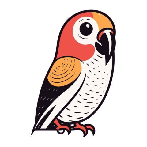 Vector illustration of a red parrot on a white background. Vecto