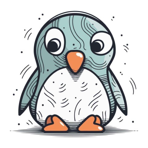 Cute cartoon penguin. Hand drawn vector illustration isolated on