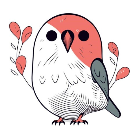 Hand drawn vector illustration of a cute red bird. Isolated obje