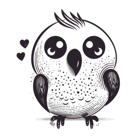 Hand drawn vector illustration of a cute owl with hearts isolate