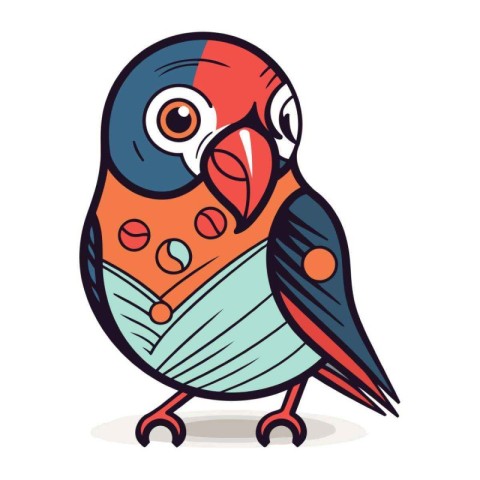 Colorful vector illustration of a cute cartoon bullfinch bird.