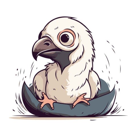 Griffon vulture sitting on a boat. Vector illustration.