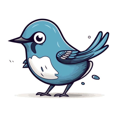 Cartoon blue bird on white background. Vector illustration of a