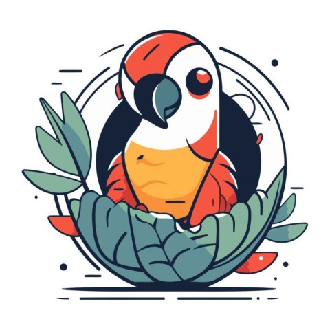 Cute parrot in the garden. Vector illustration in cartoon style.