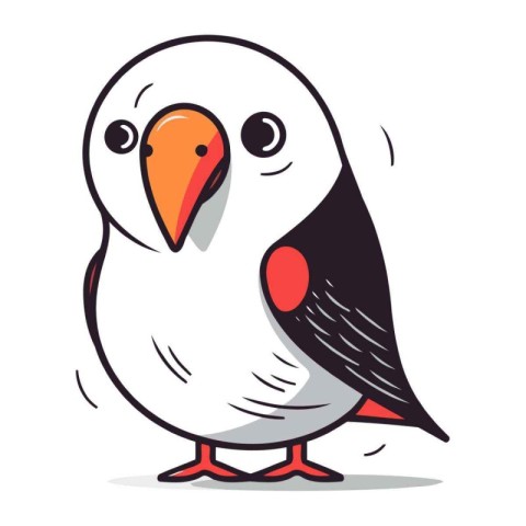 Vector illustration of a cute cartoon black and white parrot iso