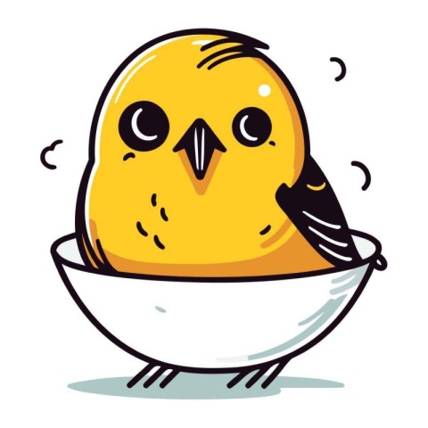 Cute bird in a bowl. Vector illustration on white background.