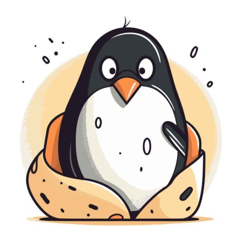Cute penguin in a nest. Vector illustration in cartoon style.