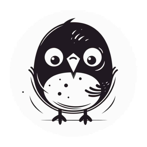 Cute black bird isolated on white background. Vector Illustratio