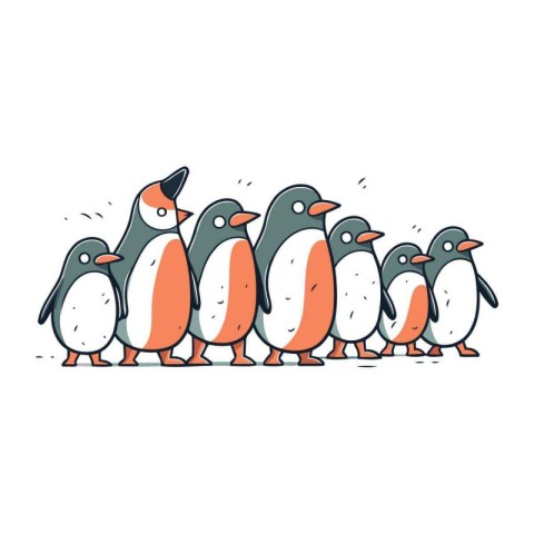 Cartoon penguins. Hand drawn vector illustration isolated on whi