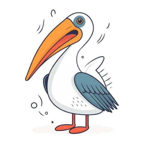 Pelican isolated on white background. Cartoon style. Vector illu