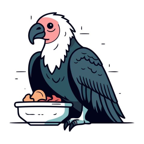 Illustration of a vulture with a bowl of food. Vector illustrati