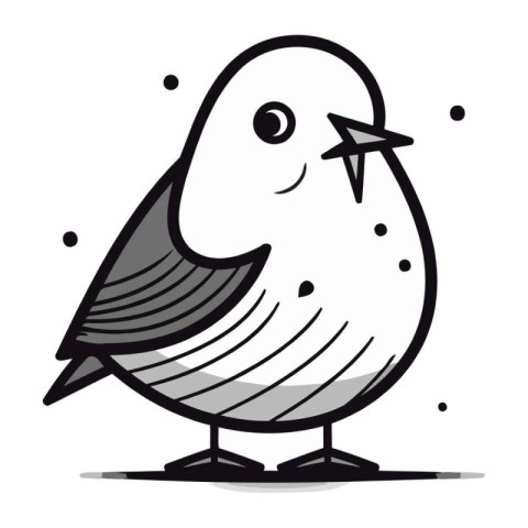 Black and white illustration of a cute little bird. Vector illus