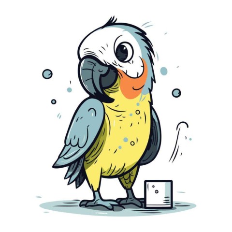 Vector illustration of a cute parrot with a smartphone on a whit