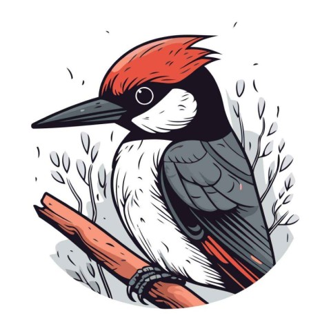 Woodpecker vector illustration. Hand drawn woodpecker vector ill