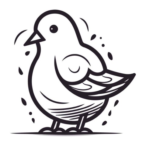 Vector illustration of a cute bird with splashes of water. Isola