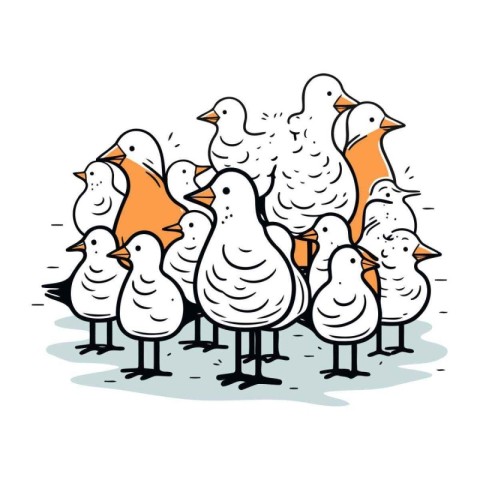 Illustration of a group of ducks and geese. Vector illustration.