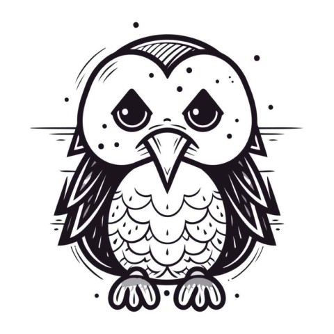 Owl head. Vector illustration in black and white colors isolated