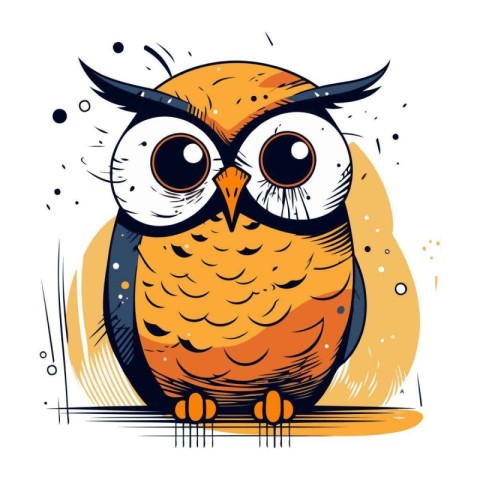 Vector illustration of owl with big eyes. Cute cartoon animal.