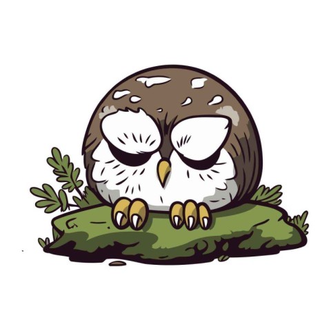 Cute cartoon owl sitting on a tree branch. Vector illustration.