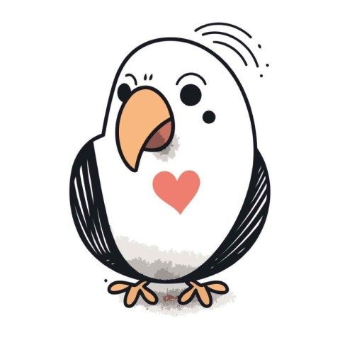 Cute cartoon parrot with heart. Hand drawn vector illustration.