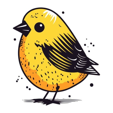 Vector illustration of cute yellow bird. Isolated on white backg