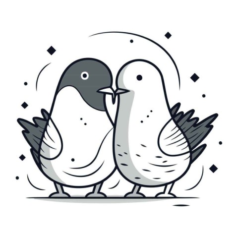 Pair of pigeons doodle icon. vector illustration.