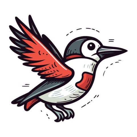 Hand drawn vector illustration of a woodpecker. Isolated on whit