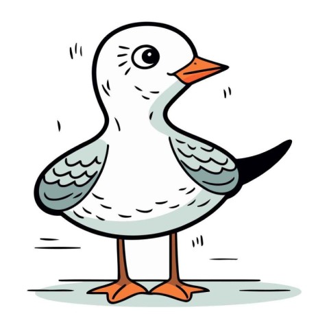 Vector illustration of a cute cartoon seagull on white backgroun