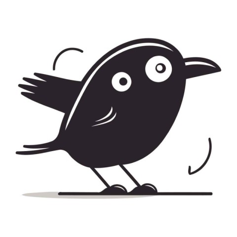 Cute cartoon crow. Black and white vector illustration isolated