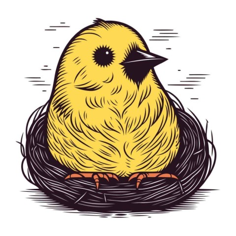 Cute little chick in the nest. Vector hand drawn illustration.