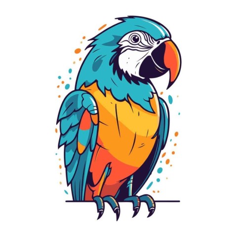 Colorful macaw parrot isolated on white background. Vector illus