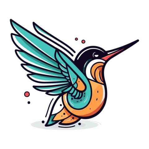 Flying kingfisher icon. Colorful vector illustration in cartoon