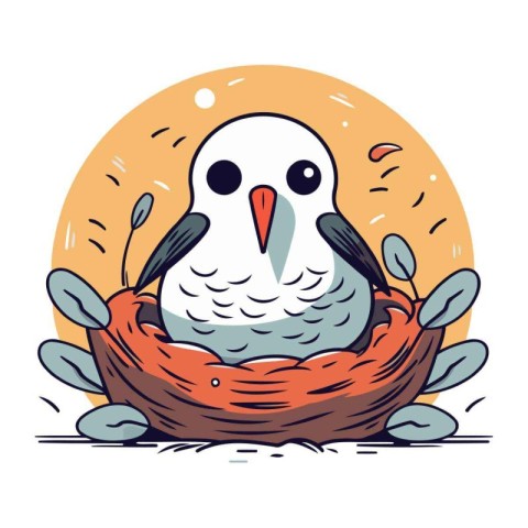 Cute bird in the nest. Vector illustration. Cartoon style.