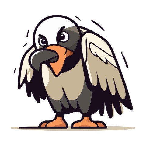 Vector illustration of a cute cartoon vulture bird with open win