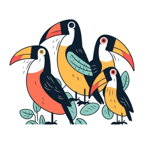 Cute toucans. Vector illustration in cartoon style isolated on w