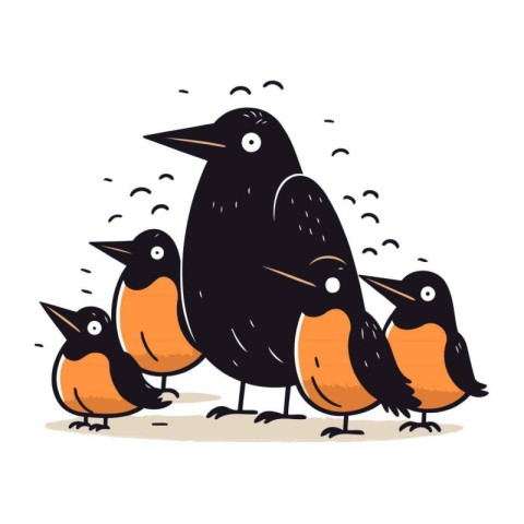 Cute cartoon little blackbirds. Vector illustration isolated on