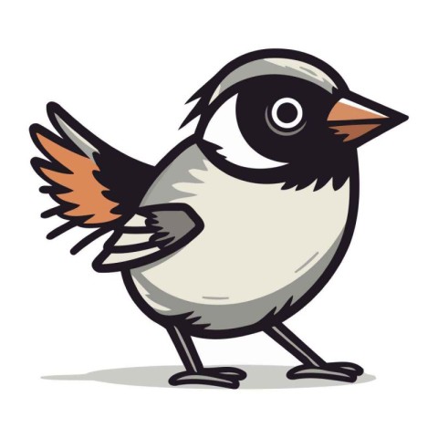 Cartoon illustration of a cute little bullfinch bird standing.