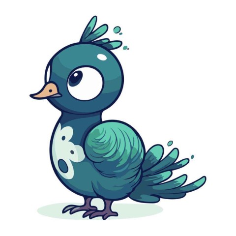 Cute blue bird isolated on white background. Cartoon vector illu