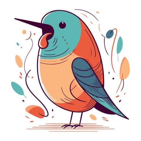 Cute hand drawn vector illustration of a bird in cartoon style.