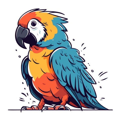 Colorful macaw parrot on white background. Vector illustration.