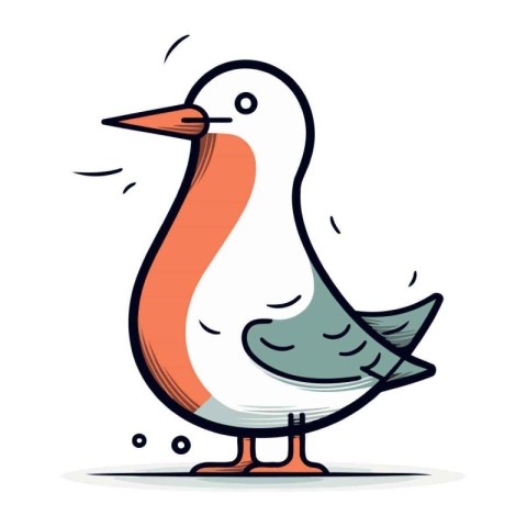 Vector illustration of a cute cartoon seagull on a white backgro