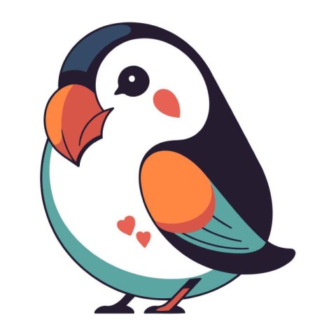 Vector illustration of cute cartoon penguin with a heart in his