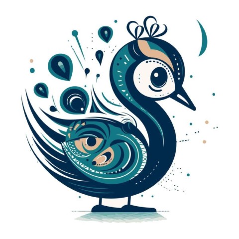 Funny peacock on a white background. Vector illustration for you