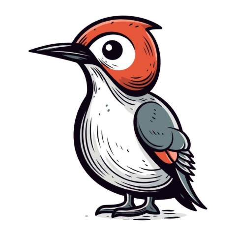 Woodpecker. Hand drawn vector illustration. Isolated on white ba