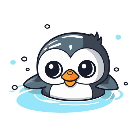 Cute penguin swimming in the water. Vector illustration isolated