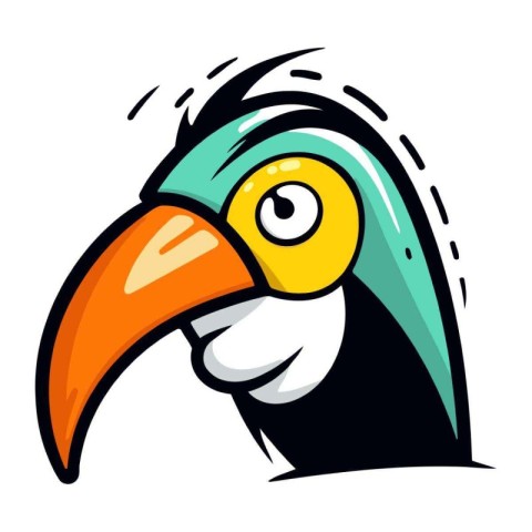 Cartoon toucan with big eyes. Vector illustration isolated on wh