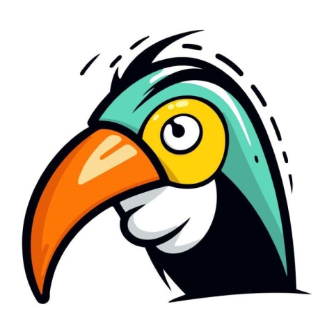 Cartoon toucan with big eyes. Vector illustration isolated on wh