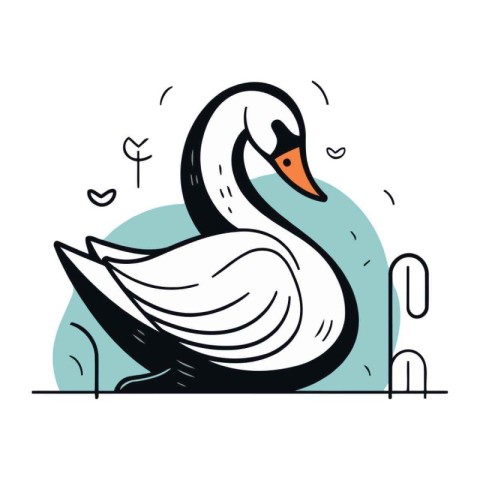 Vector illustration of a swan on the background of the pond.