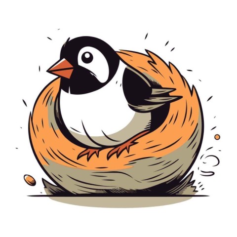 Vector illustration of a cute bird sitting in a nest. Cartoon st